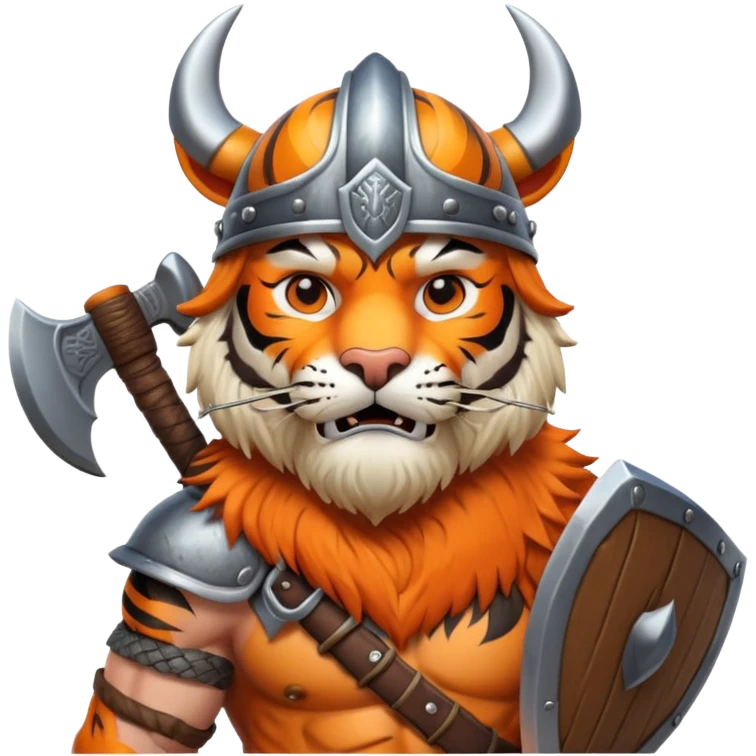Tiger viking with helmet and axe emoji