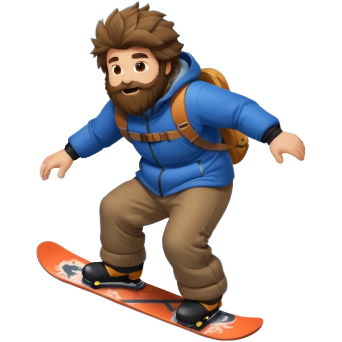 big round super harry guy snowbording down mountain haryyer more hair on his bcak and face emoji