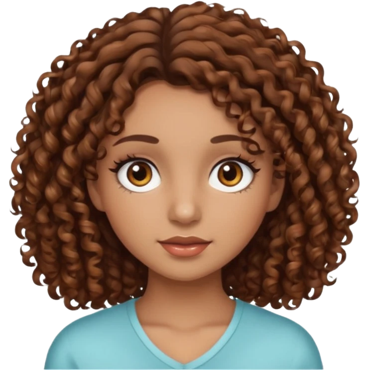 a girl with brow curly hair with brown highlights and medium colored skin with brow eyes and lashes emoji
