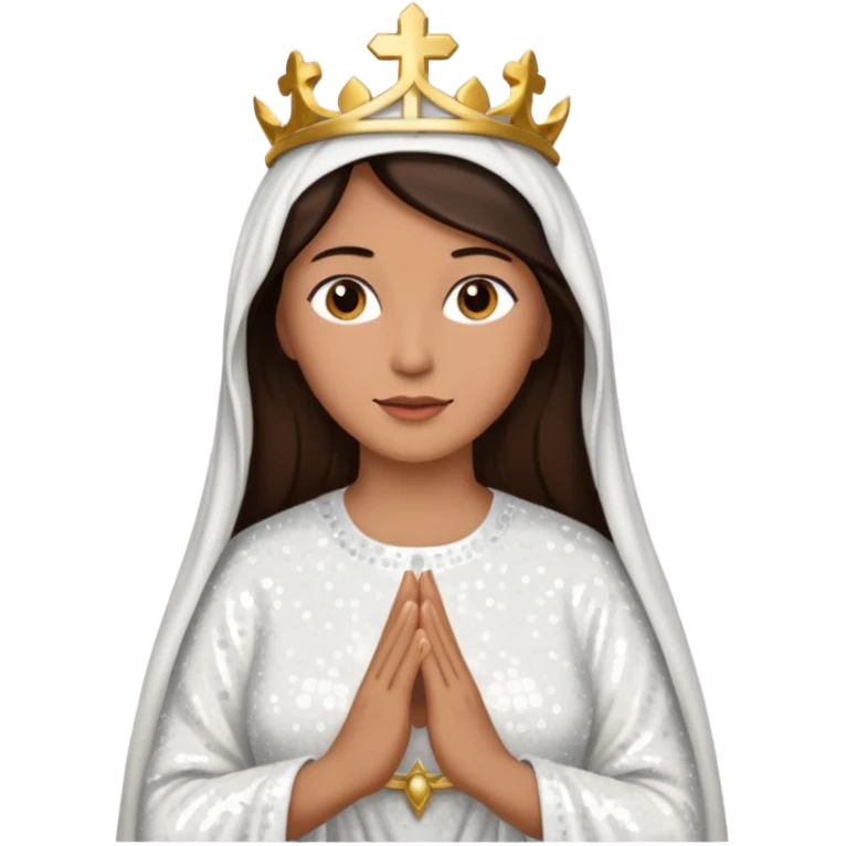 Mary, mother of Jesus from The Bible with dark brown hair, white sequin outfit emoji