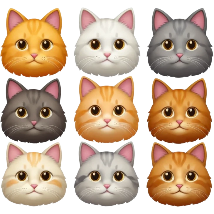 6 realistic looking cats with different natural coloured coats
 emoji