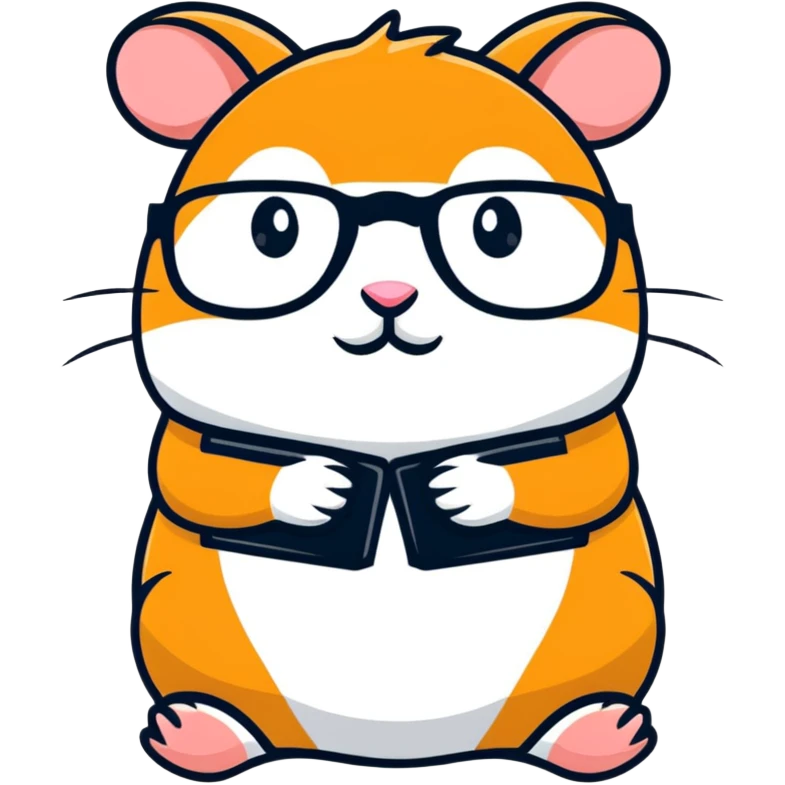 hamster dressed as a philosopher, with glasses and a thoughtful pose emoji