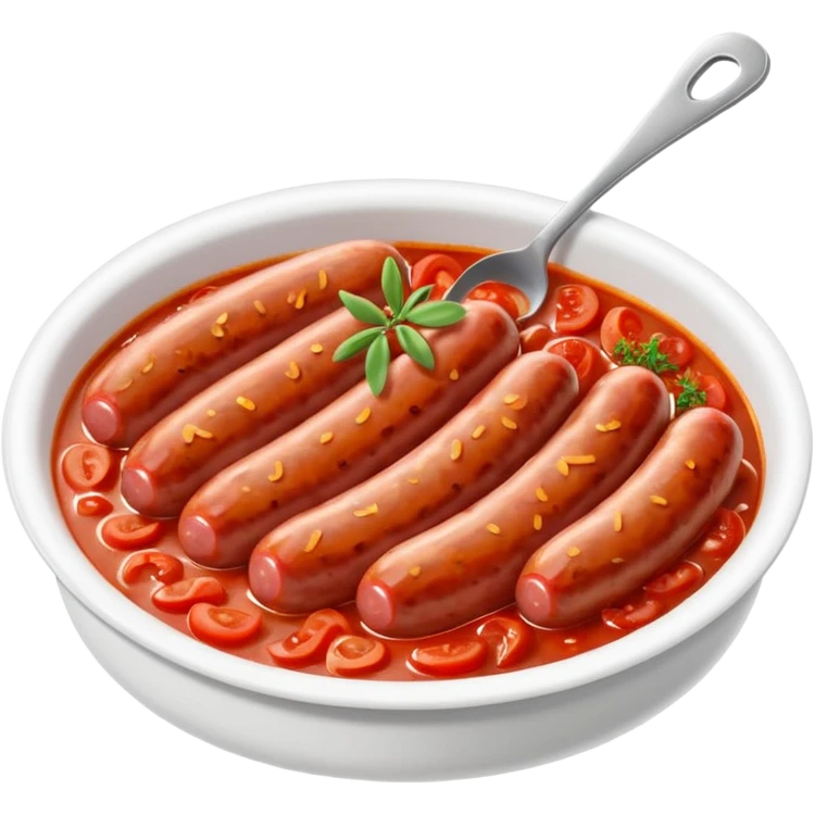emoji of Rougail saucisse meal. Typical Reunion island meal consisted of Sliced sausage in tomato sauce (strong red color) with thym  emoji