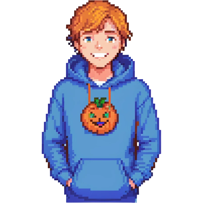 Mr. Beast, blue hoodie, cheerful expression emoji