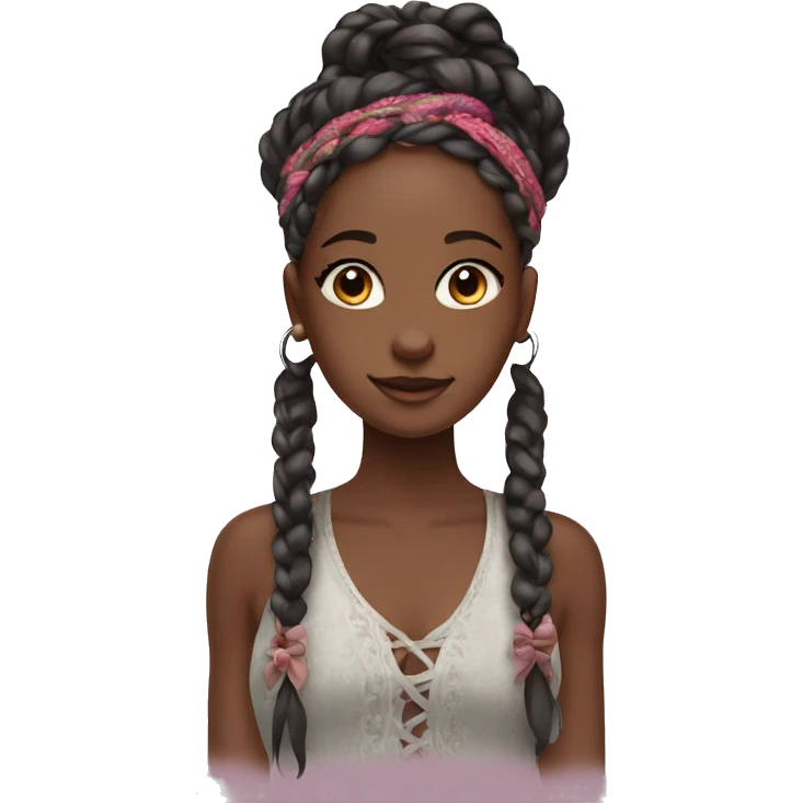 Black girl with Bohemian braids with bow ￼ emoji
