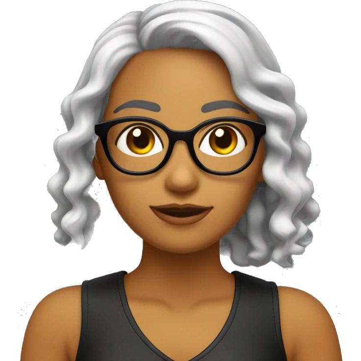 Chica con cabello rizado color negro, piel clara y que use lentes y sus ojos sean color negro también   emoji