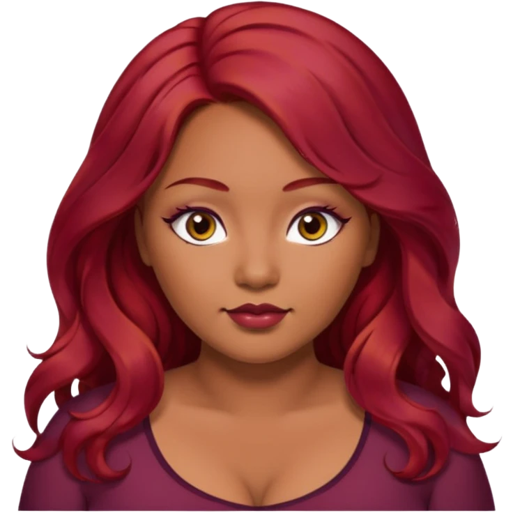Plus size red hair brown face small eyes long hair Asian eyes small eyes wavy hair eye lashes burgundy hair emoji