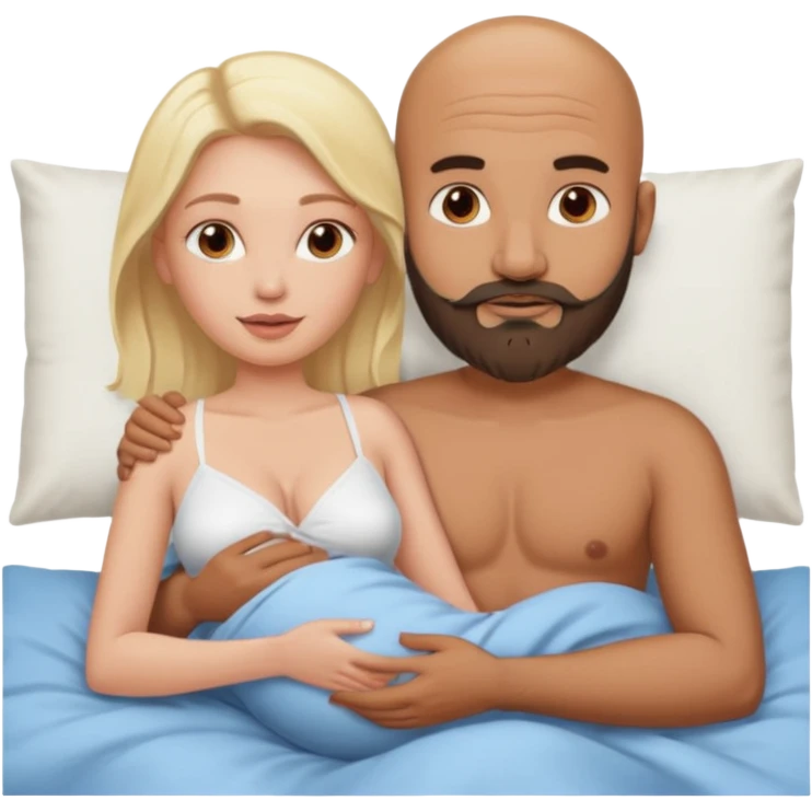 Fully Naked Indian bald man with a beard in bed holding vagina of naked blonde woman emoji