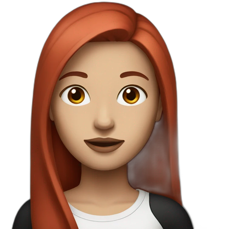 woman with long straight ruby hair, white skin and black tshirt emoji