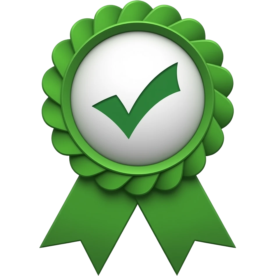 green Ribbon Badge that has a dark green tick in the middle emoji