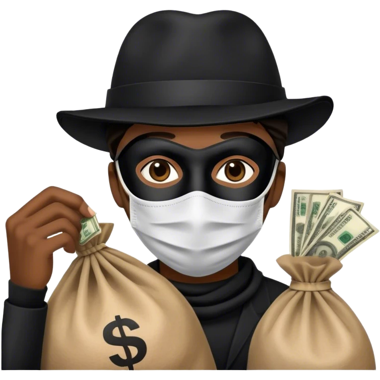 persona - con antifaz negro - gorro negro y bolsa de dinero  emoji