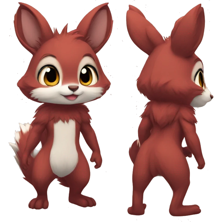 Cute, Chibi, Kemono-style, Anthro, Fur-Sona, Dark-Red, Squirrel-Rabbit-hybrid-Fakémon, full body emoji