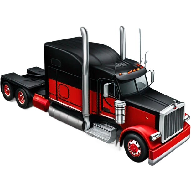 Peterbilt 389 black with red frame with flat top and slash cut exhaust stacks and dual rear tires and flat bumper emoji
