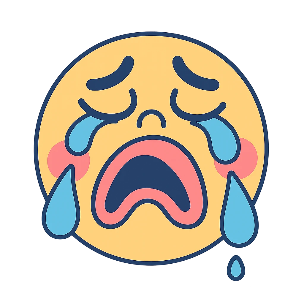 silly sad crying emoji with cartoonish features emoji