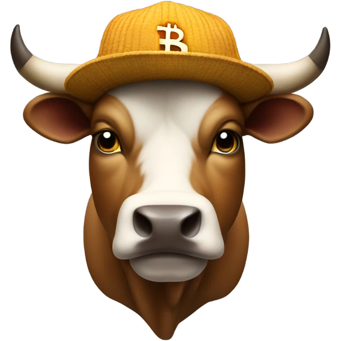 Bull ready to charge wearing bitcoin hat emoji