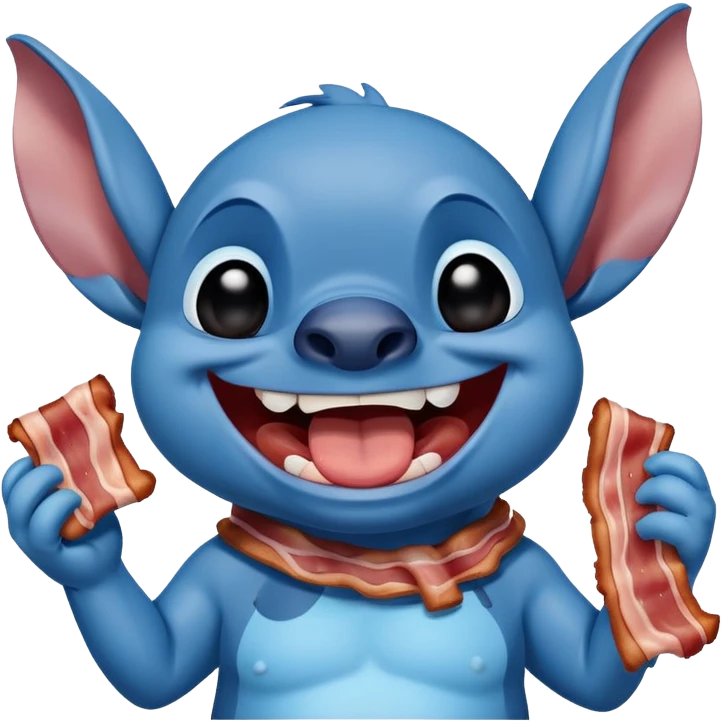 laughing Stitch holding a bacon strip emoji