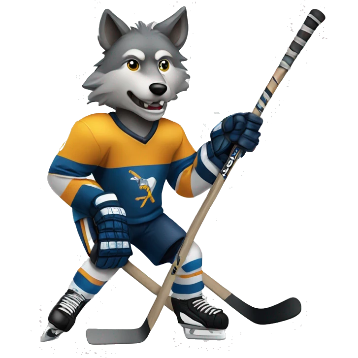 A wolf with hockey sticks behind him emoji