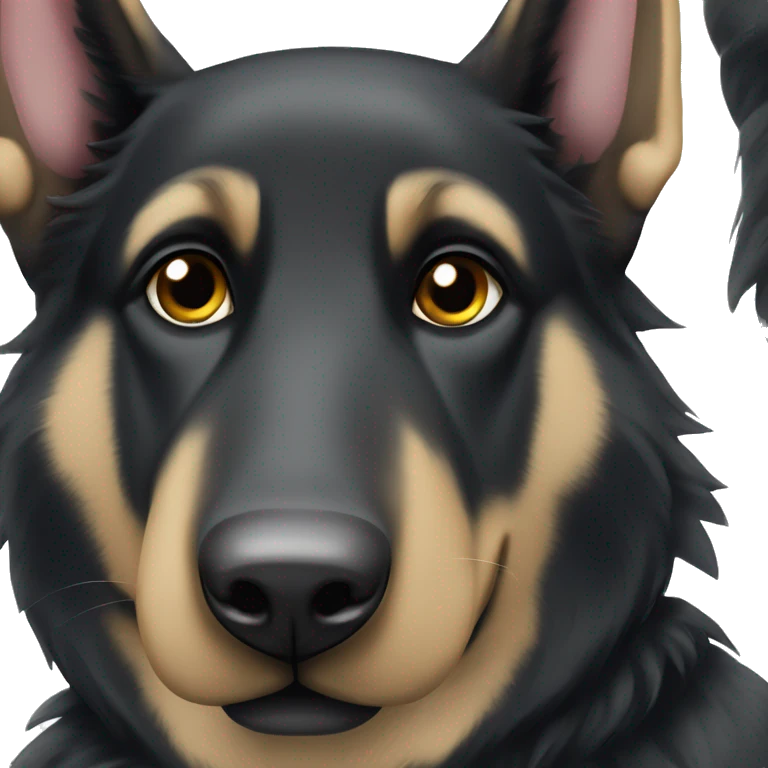 Black German shepherd dog with white paws, floppy ears emoji