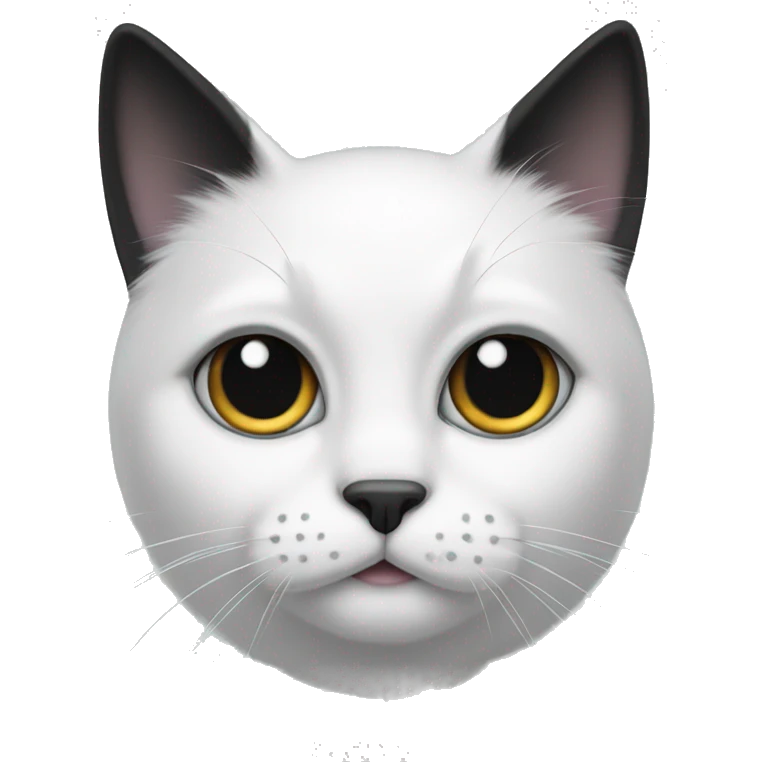 white cat with black ears, right eye, tail and has black dot on right side of bo emoji
