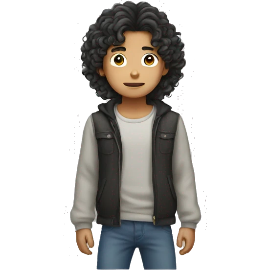strong asian boy with long curly hair emoji