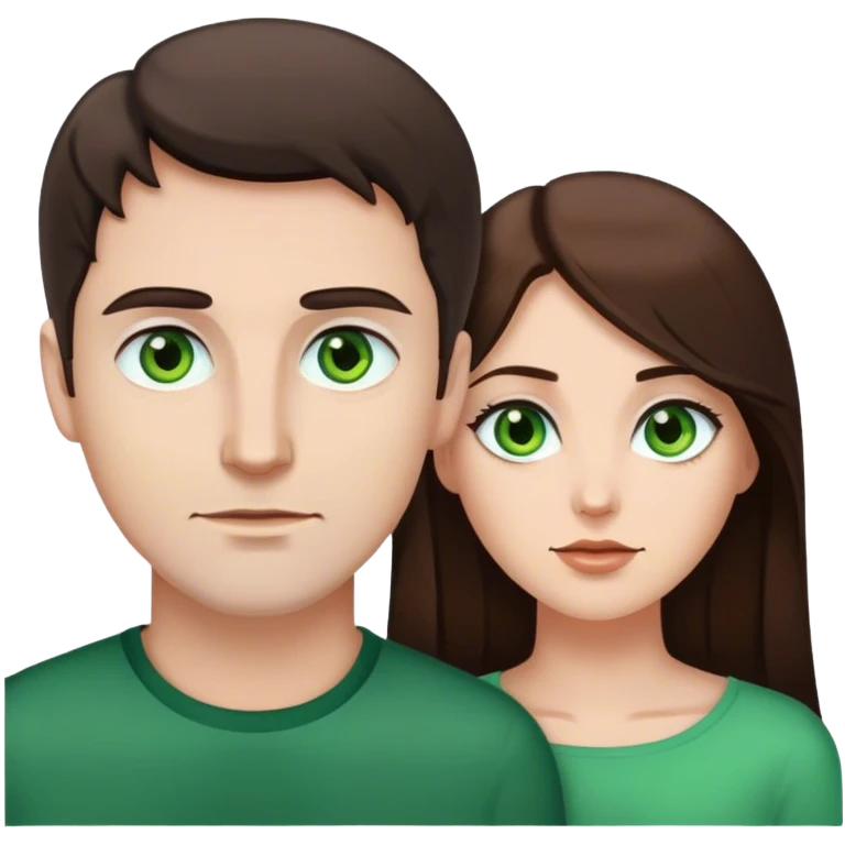 White man brown eyes and 50's short dark BROWN hair and white woman with long brown hair and green eyes emoji