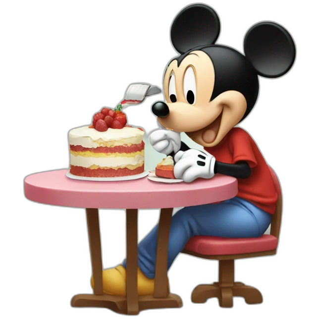 Mickey Mouse eating cake at a table emoji
