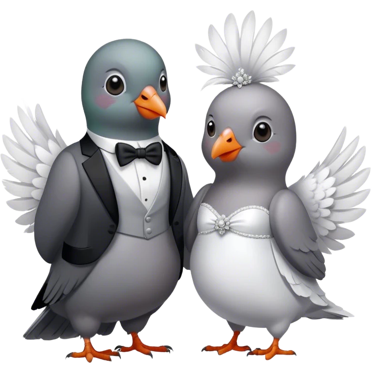 pigeon wedding one wearing a wedding dress the other wearing a tuxedo  emoji