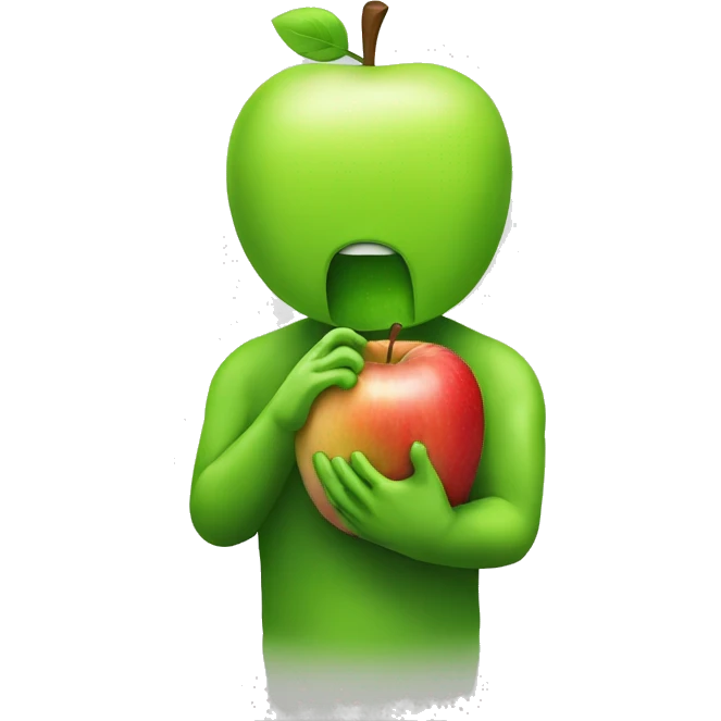 Green android eating a iOS apple emoji