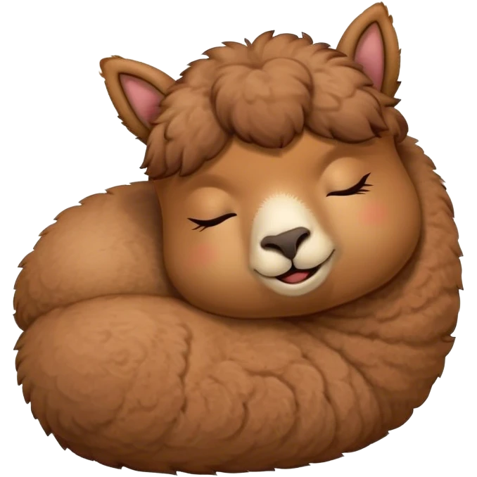 Meme-Worthy Cute Sleeping Brown Alpaca Portrait Emoji, Head resting peacefully with a contented smile, showcasing a delightfully sturdy build and a luxuriously soft brown fleece, eyes shut in a serene nap, Simplified yet hilariously adorable features, highly detailed, glowing with a soft, drowsy light, high shine, relaxed and utterly lovable, stylized with an air of playful laziness, bright and heartwarming, soft glowing outline, capturing the essence of a comically sleepy alpaca, so meme-worthy it feels like it could instantly become the next viral sensation of adorable slumber! emoji