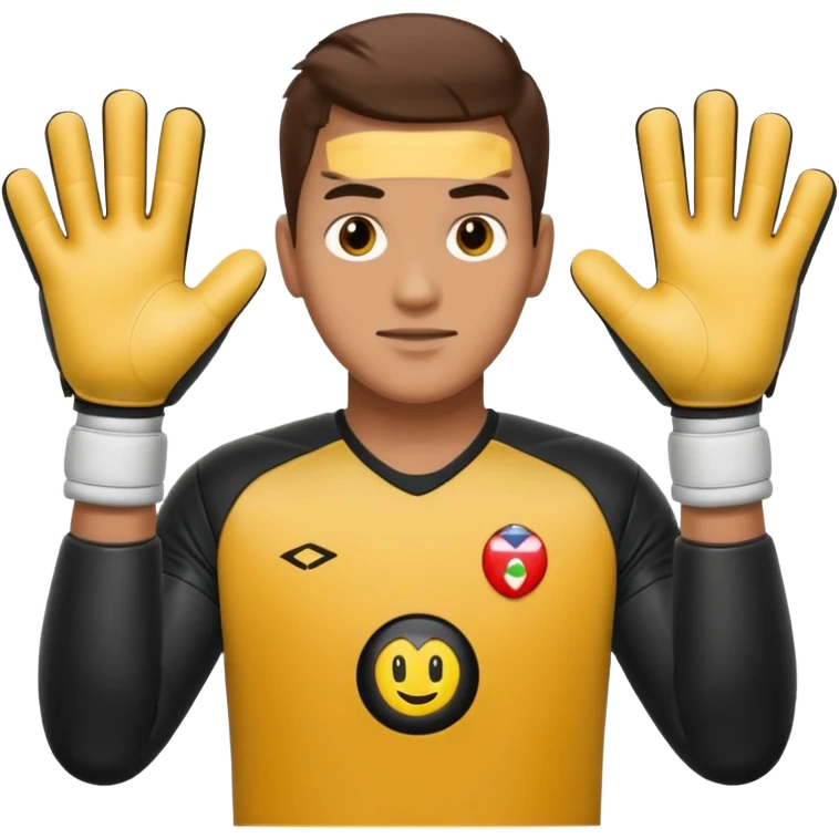 Football goalkeeper gloves with man goalkeeper and small emoji emoji