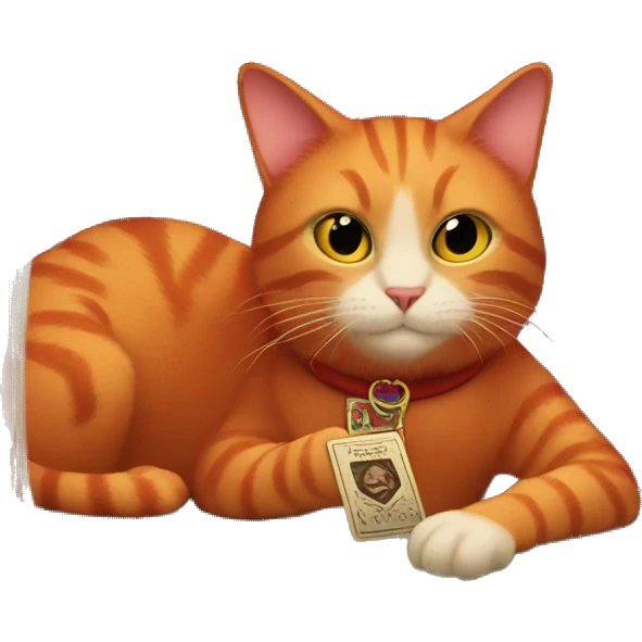 red cat looks at tarot cards emoji