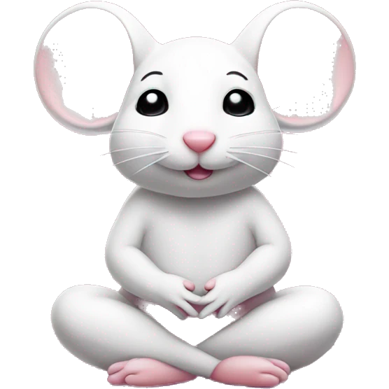 Cute little white mouse meditating on a pink yoga mat  emoji