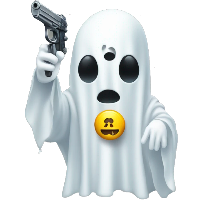 ghost holding a pill as a gun emoji
