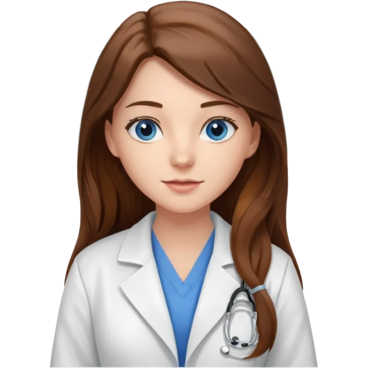 pretty female nursing student with long brown hair, blue eyes inside a classroom at university emoji