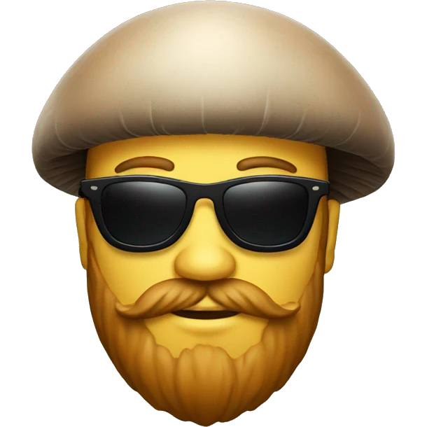 a man with a beard wearing black sunglasses with a mushroom on his head emoji