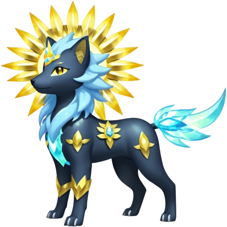 Shiny sparkly gembond auroral boreal Solarpunk solar aesthetic shiny glowing divine lighting glimmering shimmering Amaura-Solgaleo-Luxray-Trico-fusion (full body) emoji