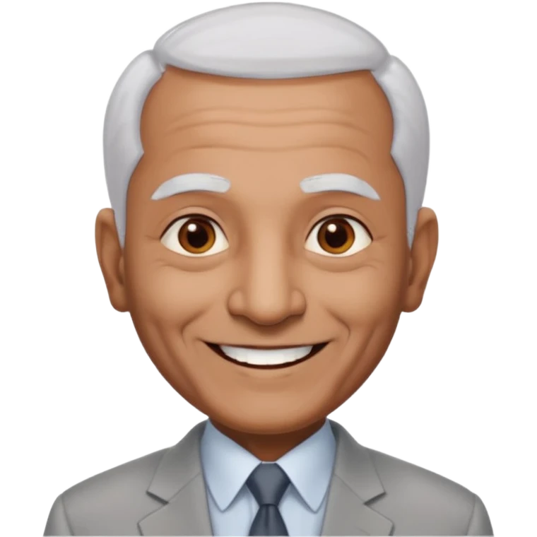 70 yr old indian man, almost bald, some white hair, light grey business suit, big smile, dark brown skin, no moustache, dark brown eyes
 emoji