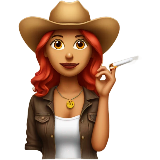 Red head Latina with a cowboy hat on smoking  emoji