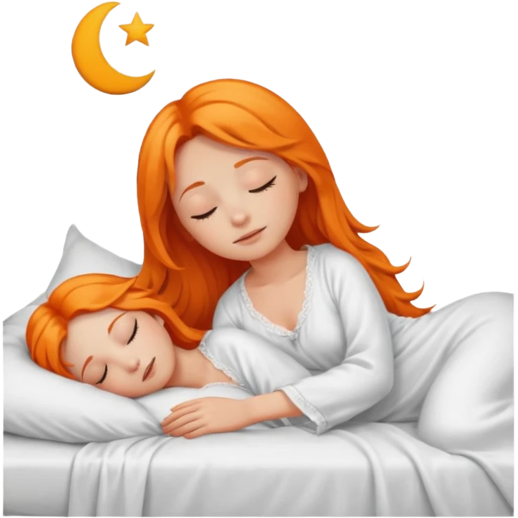 Orange long hair girl sleeping in bed alone emoji