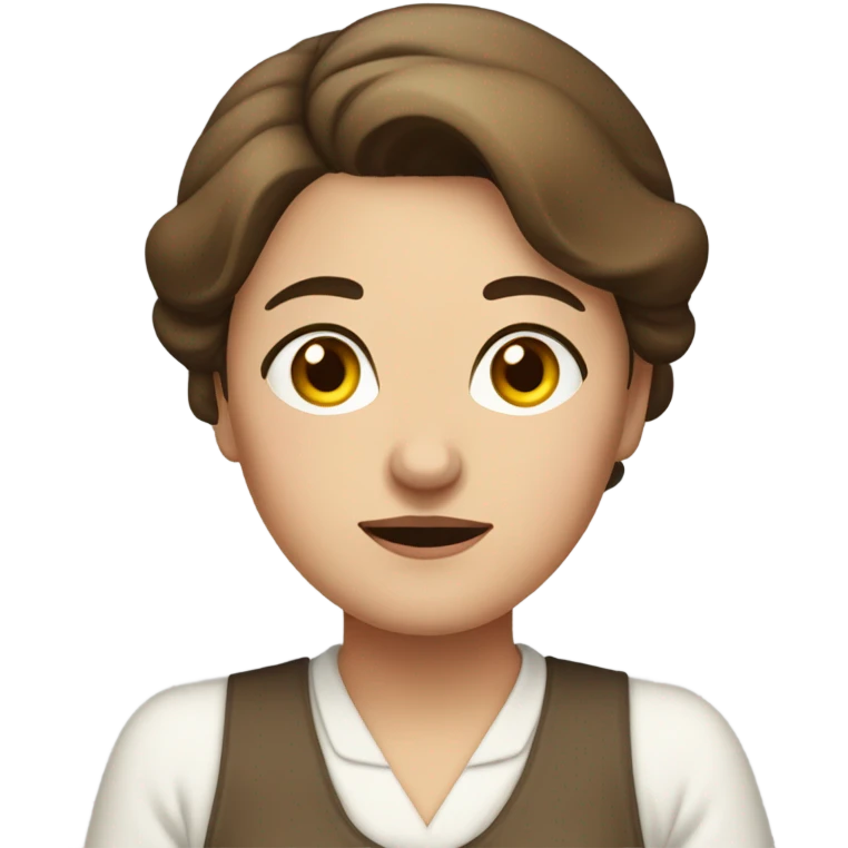 "A middle-aged woman with tired eyes, brown hair tied back, and a warm but worried look. She wears a simple dress with an apron." emoji