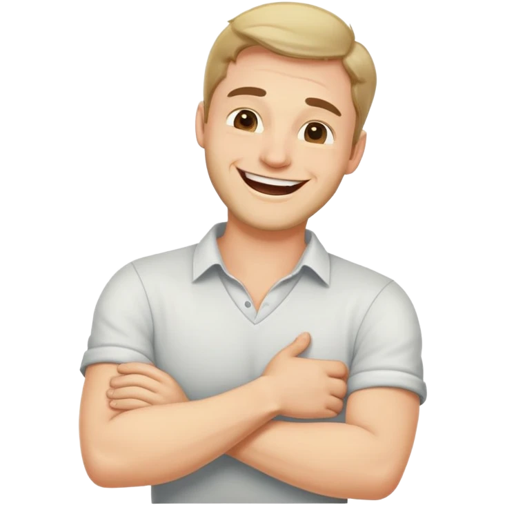 Arms crossed holding neck laughing guy emoji