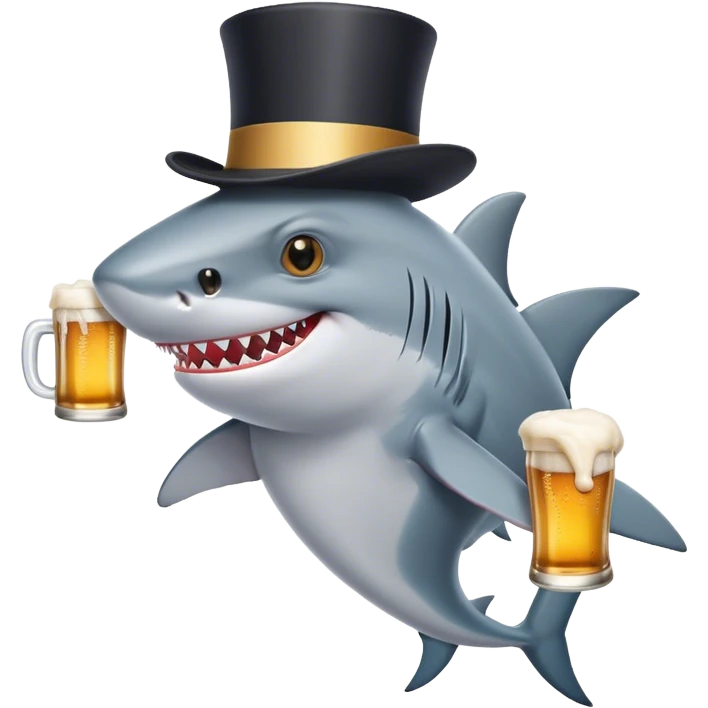 a shark with a top hat holding a beer emoji
