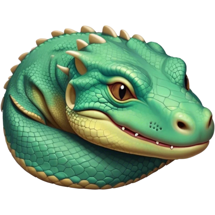 Meme-Worthy cute Sleeping Komodo Dragon Lizard Portrait Emoji, Head resting peacefully with a contented smile, showcasing a rugged, textured form and eyes gently closed in serene slumber, Simplified yet comically adorable features, highly detailed, glowing with a soft, drowsy glow, high shine, relaxed and utterly lovable, stylized with an air of playful laziness, bright and heartwarming, soft glowing outline, capturing the essence of a sleeping ancient guardian that feels destined to become the next viral icon of adorable rest! emoji
