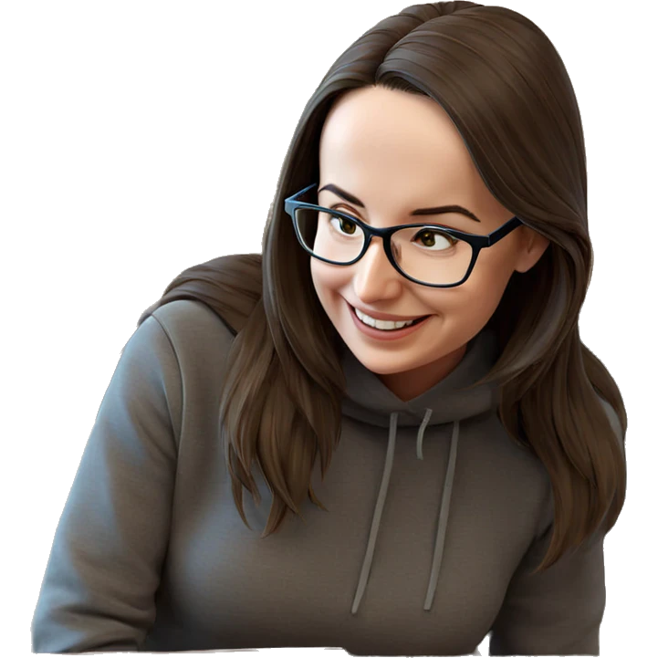 smiling girl with glasses indoors emoji