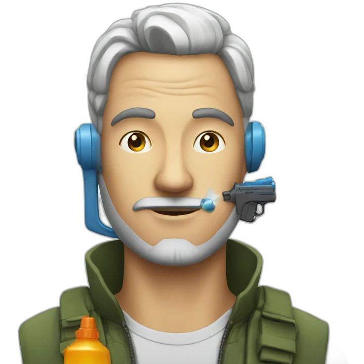 Man with water pistol attached to his ear emoji