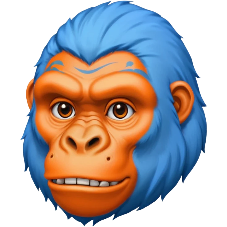 blue haired gorilla head with orange face tattoo lines, no text, facing slightly right emoji