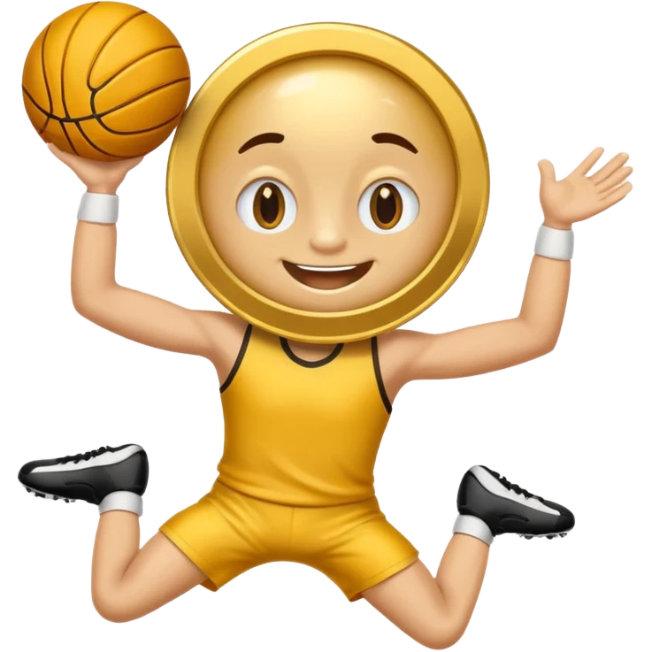 coin mascot with eyes, mouth, arms and legs. playing sports emoji