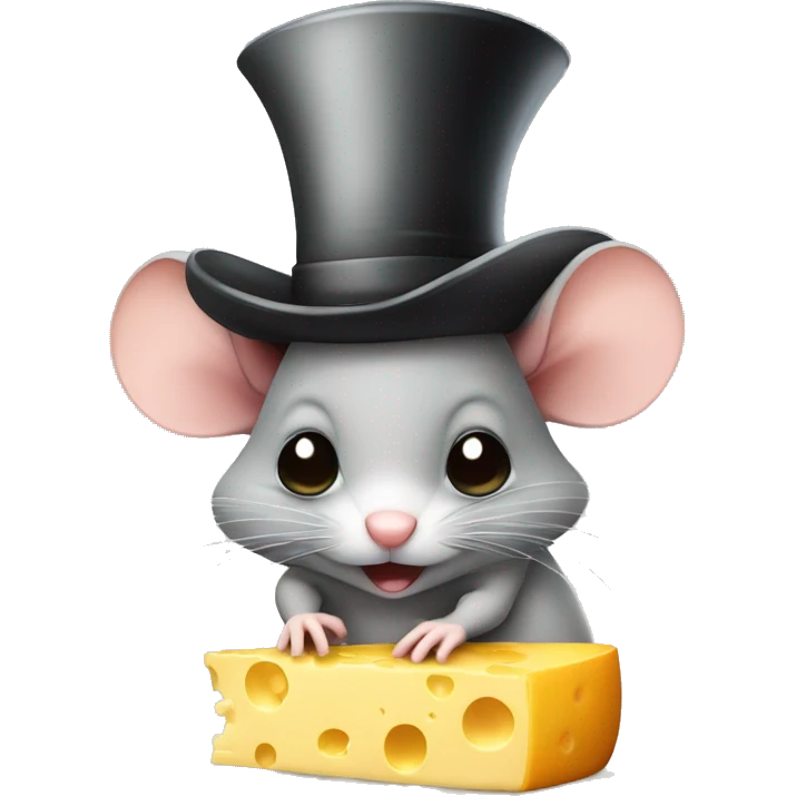 Cute mouse with a top hat who is sad with the cheese emoji