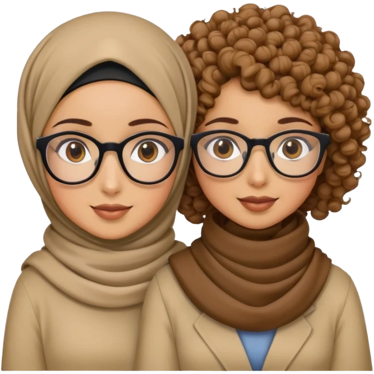 hijabi girl wearing glasses with her curly hair friend  emoji