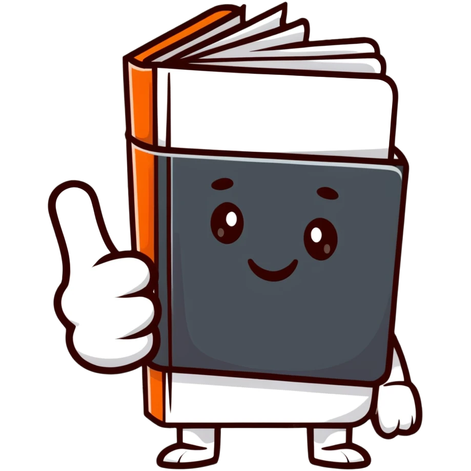 a little book smiling and giving a thumb up emoji